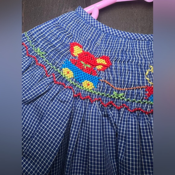 Anavini Hand Smocked Blue Checkered  Dress Long Girls Sz 5 Zoo Animals EUC. - Picture 6 of 9